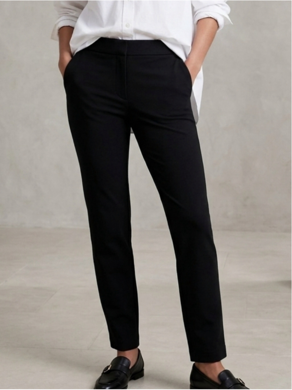 Cleo Black Straight Leg Dress Pants Flat Front Classic Trouser Size L 2076